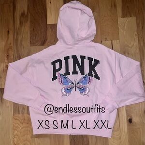 VS PINK BUTTERFLY FULL ZIP HOODIE LIMITED EDITION SWEATSHIRT IN PINK TULIP